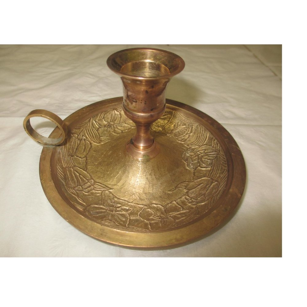 Brass Chamberstick Finger-Ring Candlestick Candleholder Vintage Collectible